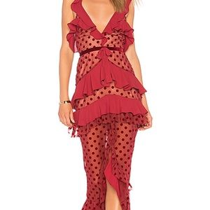 For love and lemons deep red polka dot midi dress